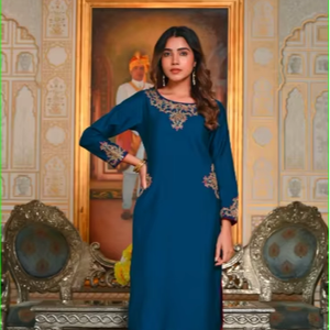 Conjunto de Kurta Maharani Bordado en Azul Rey con Dori - Product Image 1