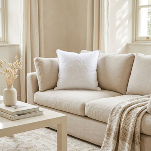 Housses de coussin carrées vintage personnalisées en lin 100% lavable avec broderie florale blanche, fermeture éclair, pour hôtel et maison, vente en gros - Product Image 3