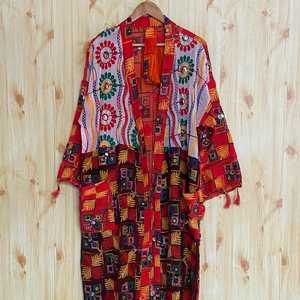 Kimono de Invierno con Bordado Phulkari Floral para Mujer, Estilo Étnico, Algodón, Corte Holgado, Largo Midi, Ropa Casual - Product Image 5