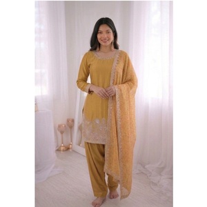 Premium Embroidered Indian Ethnic Wear Set with <b>Tissue</b> Silk Dupatta for Religious Ceremonies Cultural Events - Product Image 1
