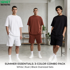 Men's Oversized T-Shirt & Bermuda <b>Shorts</b> Set White Rust Black Solid Cotton Casual Summer - Product Image 1
