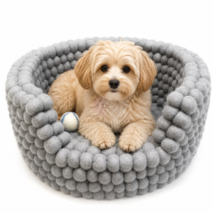 Cozy and Comfy Grey Felted <b>Wool</b> Ball Dog Bed and Pet House Eco-friendly Solid Pattern Felt <b>Wool</b> Ball Accessory - Product Image 1
