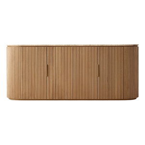 Premium Sideboard Fluted Panel Design Solid Teak Natural Finish Marble Top Rounded <b>Corner</b> Durable Luxury <b>Cabinet</b> Furniture - Product Image 3