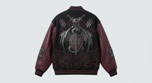 Premium Leather Dark Fantasy Warrior Eco-Friendly Breathable Oversized Varsity <b>Jacket</b> <b>Gothic</b> Streetwear Winter - Product Image 2