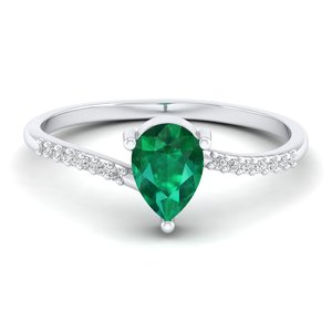 Anillo REYES de Diseño Clásico con Corte de Pera y Gema Esmeralda de 0.75 Quilates en Plata de Ley 925, Certificado GRA, Moissanita, Regalo de Boda, Joyería - Product Image 5