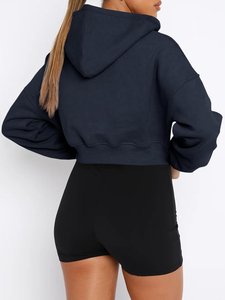 2026 Custom Logo Summer Crop <b>Top</b> Hoodie Short Set <b>Sweat</b> Women Zipper Biker Short Jogger Two Piece Set Women Clothing CropHoodies - Product Image 3