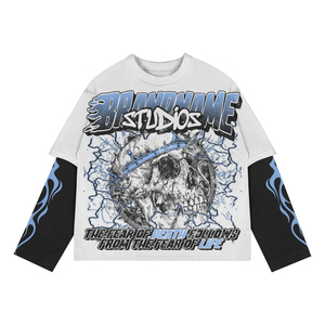 Camiseta Gráfica de Manga Corta con Capas Personalizadas, Estilo Gótico Vintage, Streetwear, Tejido Pesado 100% Algodón, Estampado Desgastado, Fabricante OEM - Product Image 6