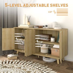 Mobile Bar Caffè da 55 Pollici, Credenza Scanalata con 4 Ante, 2 Ripiani Regolabili, 5 Gambe in Legno Naturale per Applicazioni in Stile Rustico/Country - Product Image 5