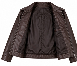 Chaqueta de Cuero Sintético Marrón para Mujer, Cuello Camisero, Cierre de Cremallera, Manga Larga, Cortavientos, Abrigo de Otoño - Product Image 5