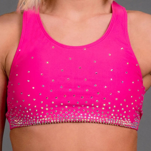 <b>Girls</b> Fuschia Solid Front 2 Piece Yoga Set Rhinestone Sports Bra High Waist <b>Shorts</b> Racerback Crop Top Water Resistant Breathable - Product Image 3