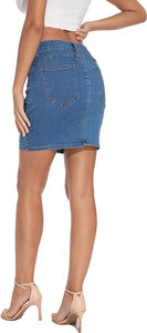 Mini-jupe droite en jean boutonnée avec poches, taille haute décontractée pour femme, style athlétique plissé - Product Image 5