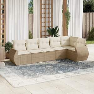 Conjunto de Sofás Modulares Grandes de Ratán Sintético PE Beige para Jardín, Muebles de Jardín Modulares Cómodos - Product Image 1