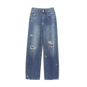 Jean en denim pour homme, coupe droite, taille mi-haute, respirant, léger, séchage rapide, délavage à la pierre, printemps-hiver - Product Image 1