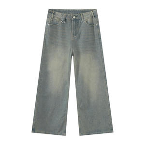 Venta al por mayor de jeans vintage de calle para hombre, vaqueros rectos holgados lavados, jeans desgastados de moda para hombre - Product Image 3