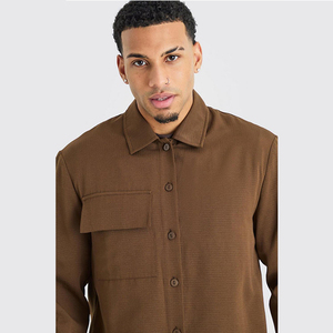 2026 Custom Plain Casual Winter <b>Jacket</b> Coated Stand Collar Front Logo Two Pockets Zipper Design <b>Long</b> Sleeve Regular Fit <b>Men's</b> - Product Image 4