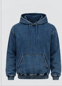 Sweat-shirt à capuche en denim pour homme de qualité supérieure avec poche kangourou - Product Image 3