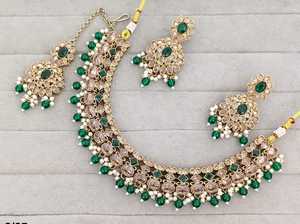Ethnic <b>Jewelry</b> <b>Set</b> Gold Plated Necklace and Earring <b>Set</b> <b>Pearl</b> and Zircon Wedding Party Wear for Women - Product Image 1