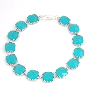 Sterling Silver Alloy Charm Cute Mint Blue Aqua Square Bridesmaid Bridal Jewelry Gift Unisex - Product Image 1