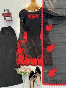 Salwar Kameez noir brodé de fleurs, tenue traditionnelle indienne pakistanaise pour femmes, séchage rapide, vêtements de fête - Product Image 2