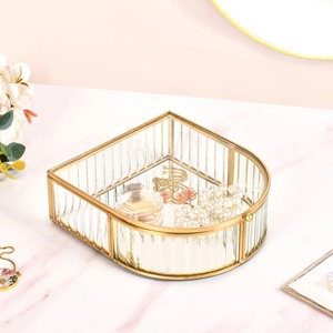 Boîte à bijoux classique en or avec miroir en verre, coffre de rangement en laiton, design multifonctionnel pour salon - Product Image 6
