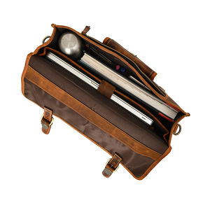 Sac à ordinateur portable classique en cuir véritable avec plusieurs compartiments pour un usage quotidien - Product Image 4