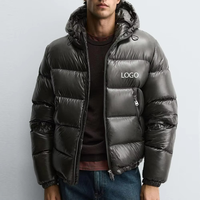 Veste d'hiver rembourrée à capuche épaisse en toile noire brillante personnalisée pour homme, manteau à bulles réversible, streetwear de luxe, coupe-vent