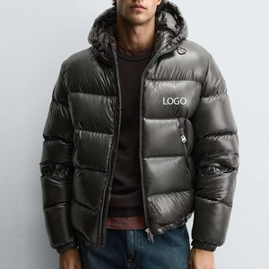 Custom Logo Men Black Shiny Puffer Jacket Thick Hooded Winter <b>Bubble</b> <b>Coat</b> Luxury Streetwear Windproof Zipper Outerwear - Product Image 6