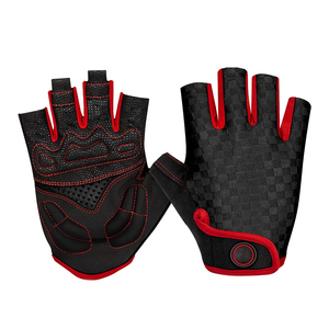 Half Finger Cycling <b>Gloves</b> Black <b>Red</b> Polyester Unisex Summer Riding <b>Gloves</b> Pull-On Closure - Product Image 1