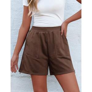 2025 pantalones cortos de chándal con cremallera lateral de cintura alta para mujer Casual Lounge algodón verano Athleisure bolsillos XS tamaño patrón caliente - Product Image 5