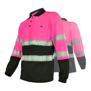 Chemise de travail haute visibilité à manches longues pour hommes, vêtements de travail réfléchissants, rose fluo, haut de travail de construction haute visibilité avec bandes - Product Image 1
