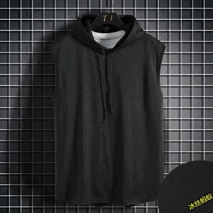 Custom Plain High Quality Cotton Workout Washed Hooded Tank Tops Bodybuilding Muscle Cutout T Shirt <b>Sleeveless</b> Gym <b>Hoodies</b> <b>Men</b> - Product Image 2