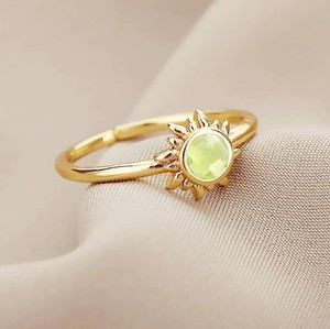 Round Peridot Gemstone Sunburst <b>Rings</b> - Gold Plated <b>Adjustable</b> <b>Ring</b> for Women Jewelry - Product Image 4