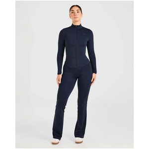 One Piece Yoga Jumpsuit Women Mock Neck Quarter Zip Long Sleeve Thumbhole Butt Lift Flare <b>Bell</b> Bottom Leggings Gym Activewear - Product Image 4