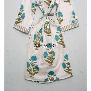 Robe kimono longue en coton pour femme, imprimé floral, lavable, confortable, tenue de nuit, robe de demoiselle d'honneur, tenue de plage, faite à la main - Product Image 6