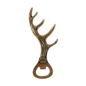 Rustic Gold Metal Antler Bottle Opener Features Textured Deer Horn Theme Handle Unique Lodge Cabin Style Novelty <b>Bar</b> <b>Tool</b> Piece - Product Image 2