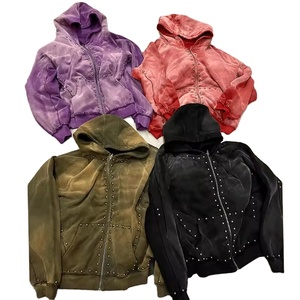 Custom Sun Faded Zipper French Terry Funcional Acid Wash 500gsm Hombres Zip up Rivet Heavyweight Rhinestone Sudadera con capucha para hombres 2026 - Product Image 5