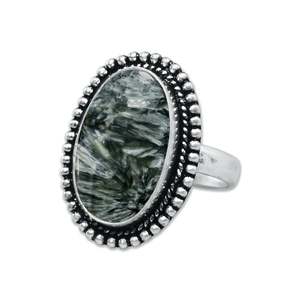 Vintage Seraphinite Gemstone <b>Ring</b> <b>Indian</b> Handmade Silver Plated Bezel Setting Third Party Certified Unisex <b>Rings</b> Factory Price - Product Image 4