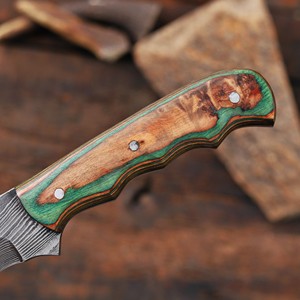 Cuchillo Nórdico Forjado a Mano de Acero de Damasco con Hoja Fija, Punta Caída, para Desollar, con Funda, Personalizado OEM, Espiga Completa, para Caza y Camping - Product Image 5