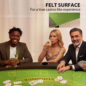 Tavolo da Poker Blackjack Pieghevole Verde da 72 Pollici con Portabicchieri, Portatile per 8 Giocatori, Superficie Classica in Feltro MDF - Product Image 6