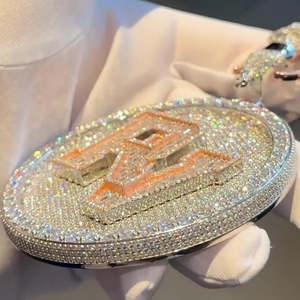 จี้เพชรโมอิสซาไนต์ทรงกลม CONCEPTION Hiphop ตัวอักษร VVS เงินแท้ 925 ประดับเพชรโมอิสซาไนต์สองสี - Product Image 4