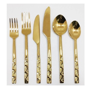 Juego de Cubiertos Tradicionales de Acero Inoxidable Chapado en Oro, Mangos con Patrón Texturizado, Pulido Espejo, Vajilla para Mesa de Comedor, Decoración del Hogar - Product Image 4