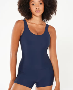 Women's Navy Blue Spaghetti Strap Jumpsuit Solid Color <b>High</b> Stretch Swimwear Spring Summer Casual Fit Regular Length Above <b>Knee</b> - Product Image 2