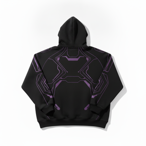 Sudadera con Capucha Negra para Hombre con Estampado Geométrico Morado, Corte Holgado, Estilo Casual, Manga Regular, Tela French Terry - Product Image 6