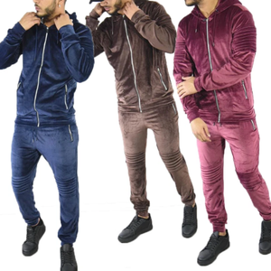 Dernier design – Survêtement de sport d'hiver pour hommes, ensemble sweat à capuche et pantalon de jogging, coupe-vent, en velours uni, pour la course à pied – Vente en gros - Product Image 4