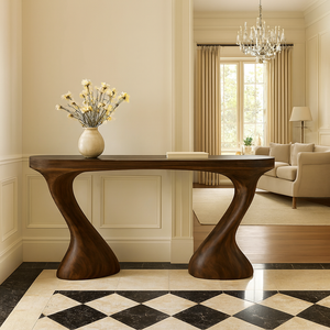 Console d'entrée moderne de luxe en bois massif, mobile, de style artistique et rustique, sculpturale - Product Image 3