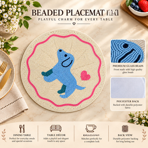 Playful Beaded Round Placemat | <b>Dog</b> Glass Beads <b>Table</b> Mat for Dining Kitchen Home Decor Handmade Durable <b>Table</b> Setting Accessory - Product Image 5
