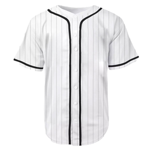 เสื้อเบสบอลลายทางสีขาวแขนสั้นติดกระดุมคอวีชุดซอฟต์บอล - Product Image 1
