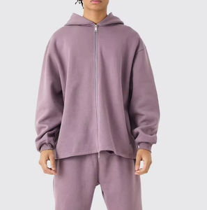 ชุดวอร์มมีฮู้ดซิปหน้าขนาดใหญ่สำหรับผู้ชาย – เสื้อสเวตเชิ้ตทรงหลวมสีพื้นและกางเกงจ็อกเกอร์ ชุดลำลองสตรีทแวร์ 2 ชิ้น - Product Image 5