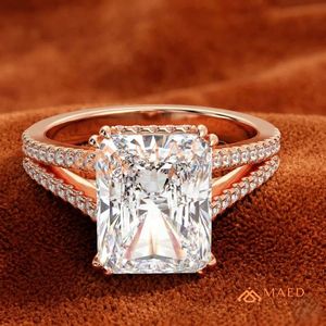 Romantic Rose Gold Radiant Cut Moissanite <b>Ring</b> Hidden Halo <b>Split</b> Shank Anniversary <b>Ring</b> - Product Image 3