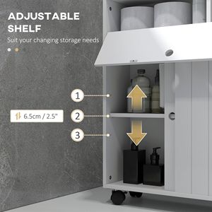 Mobiletto da Bagno Sottile in Legno con 4 Ruote, Porta Scorrevole per Carta Igienica, Ideale per Spazi Ristretti e Uso Domestico - Product Image 5
